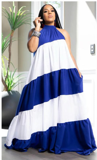 Blue and White Striped Maxi